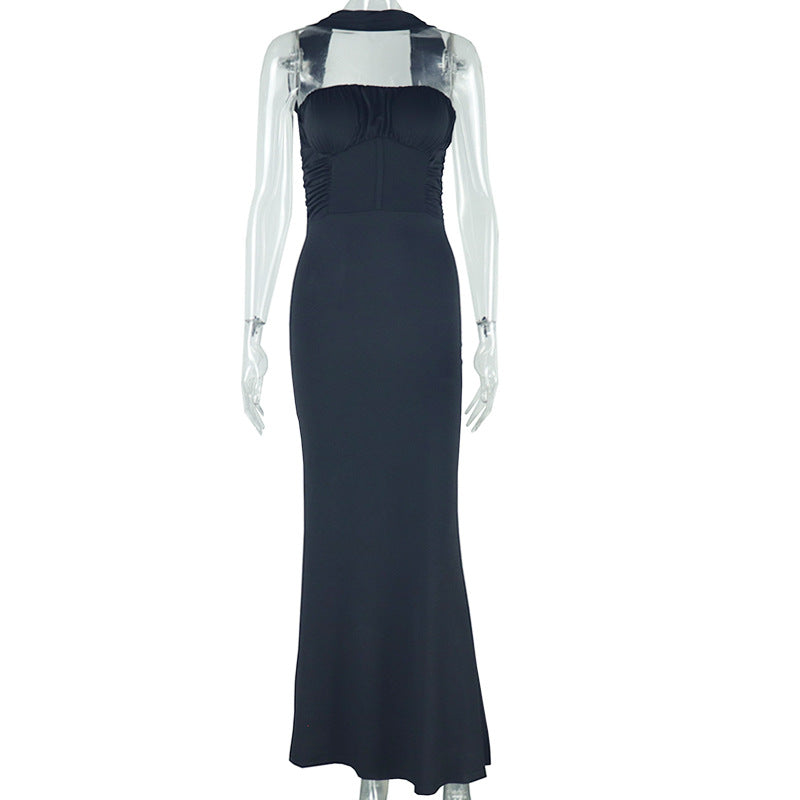 Women Solid Strapless Halter Neck Off-Shoulder Sleeveless Dress 7