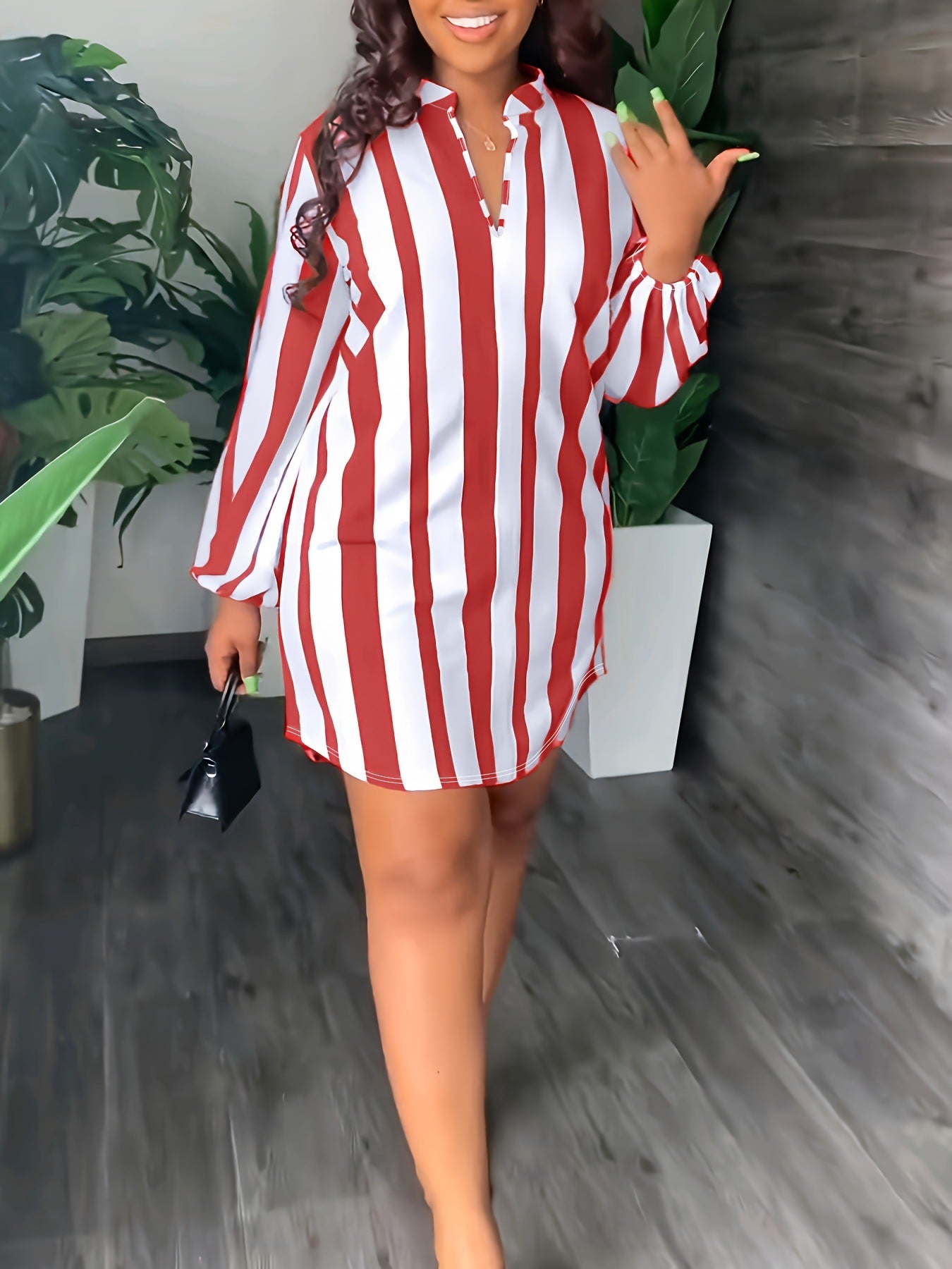 Plus Size Women Striped Casual Shirt Dress 4