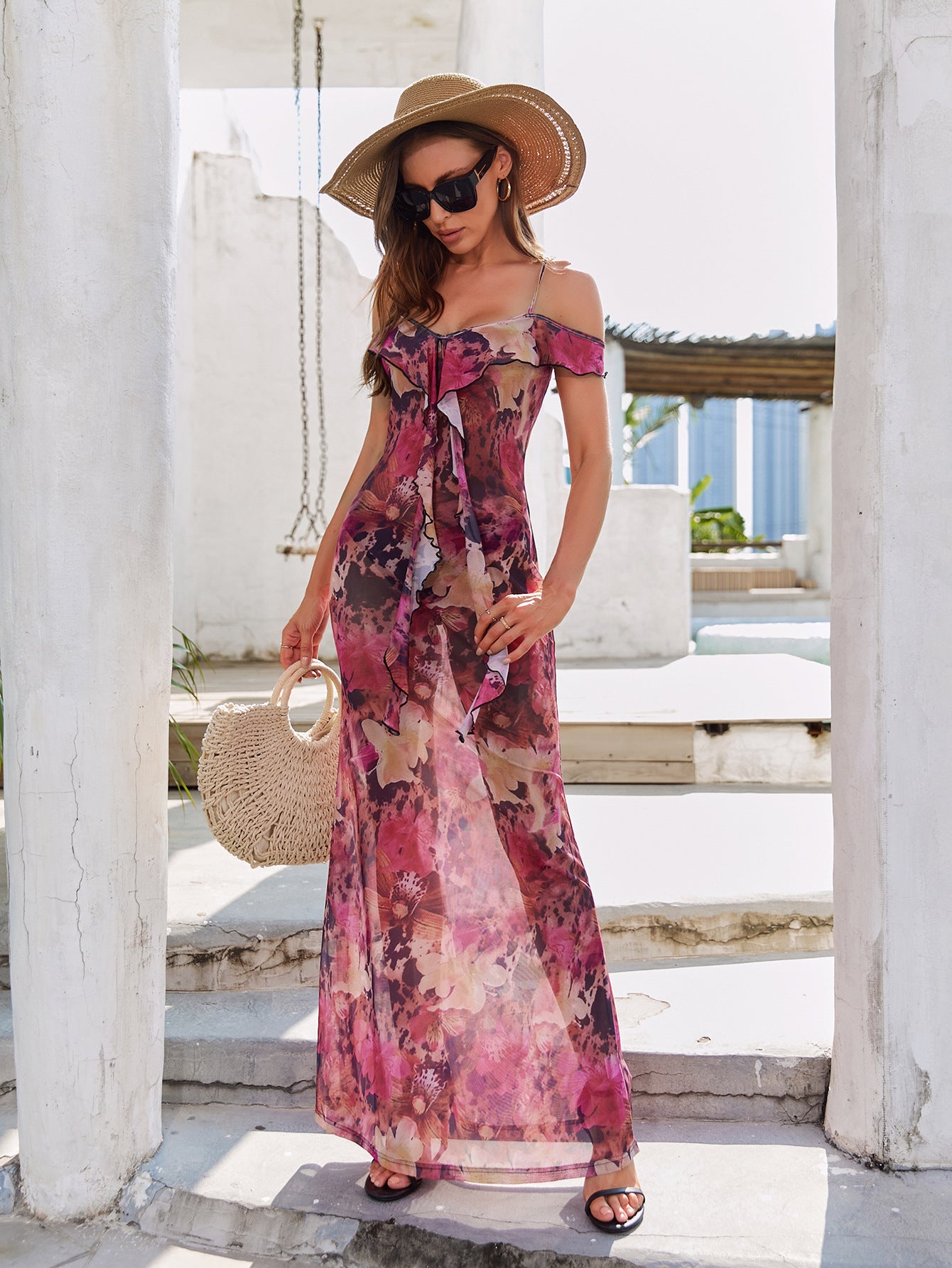Summer Off Shoulder Trendy Print Sexy Long Dress