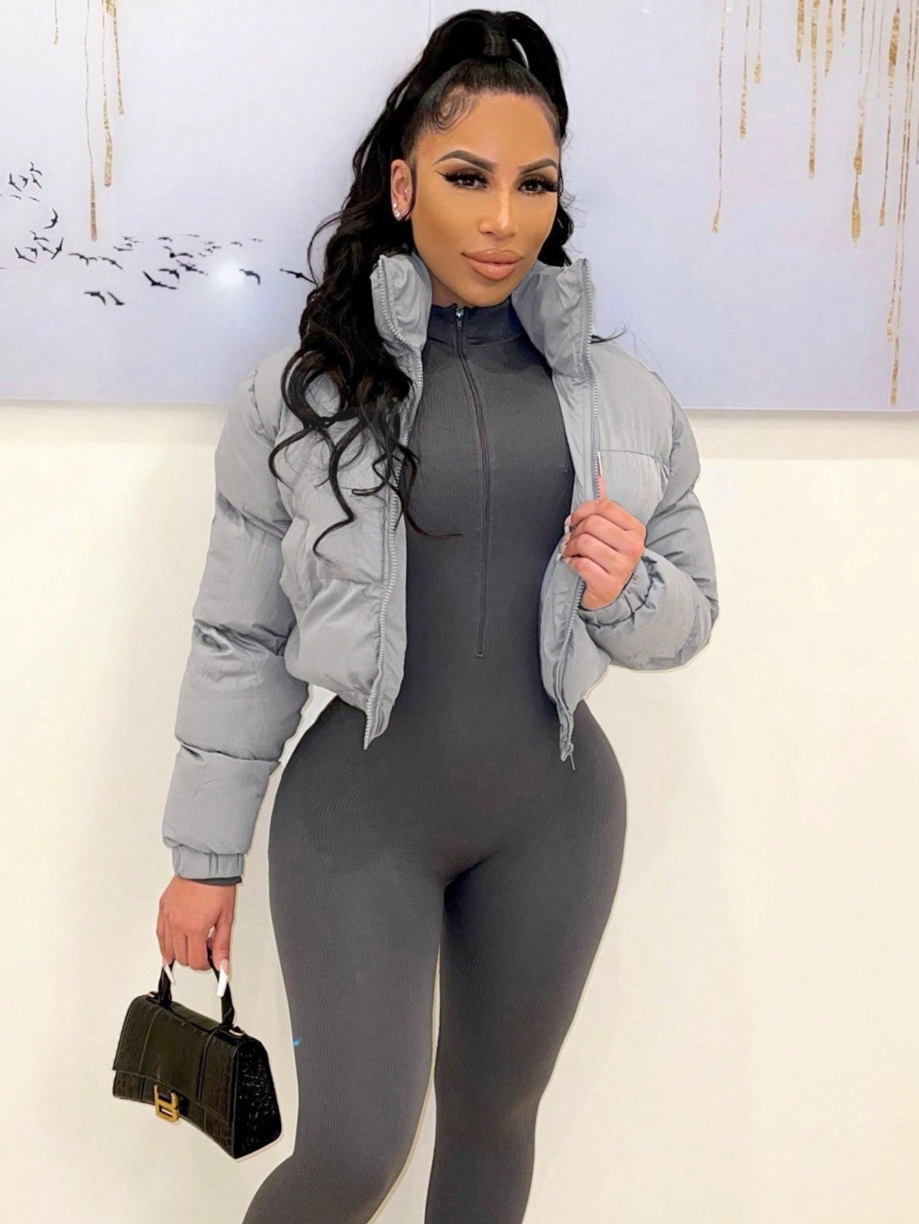 Fall and Winter Women Padding Crop Jacket 4