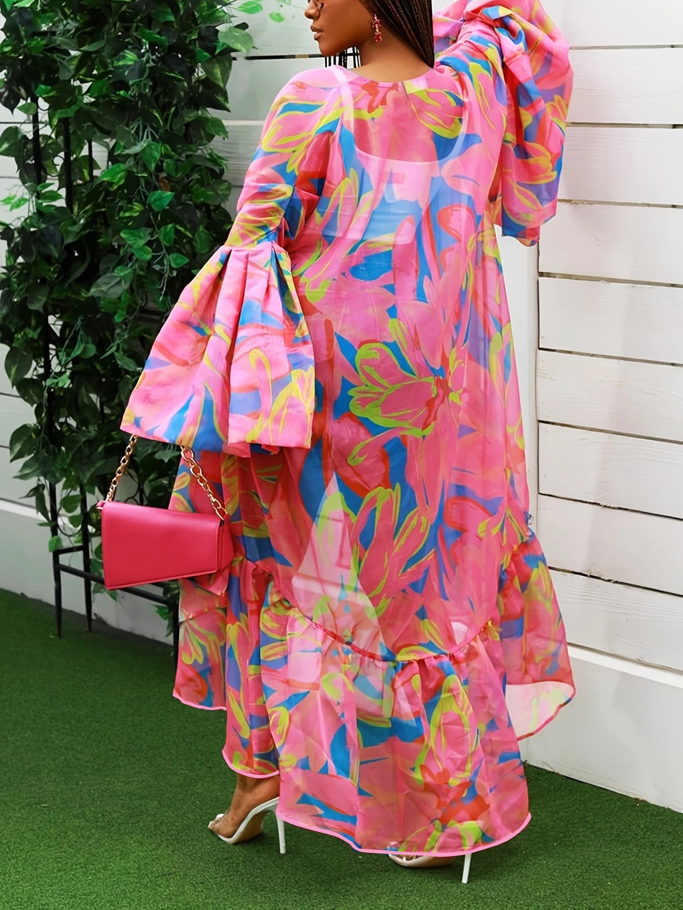 Casual Spring and Autumn Women's Lantern Sleeve Irregular Long Printed Coat 16