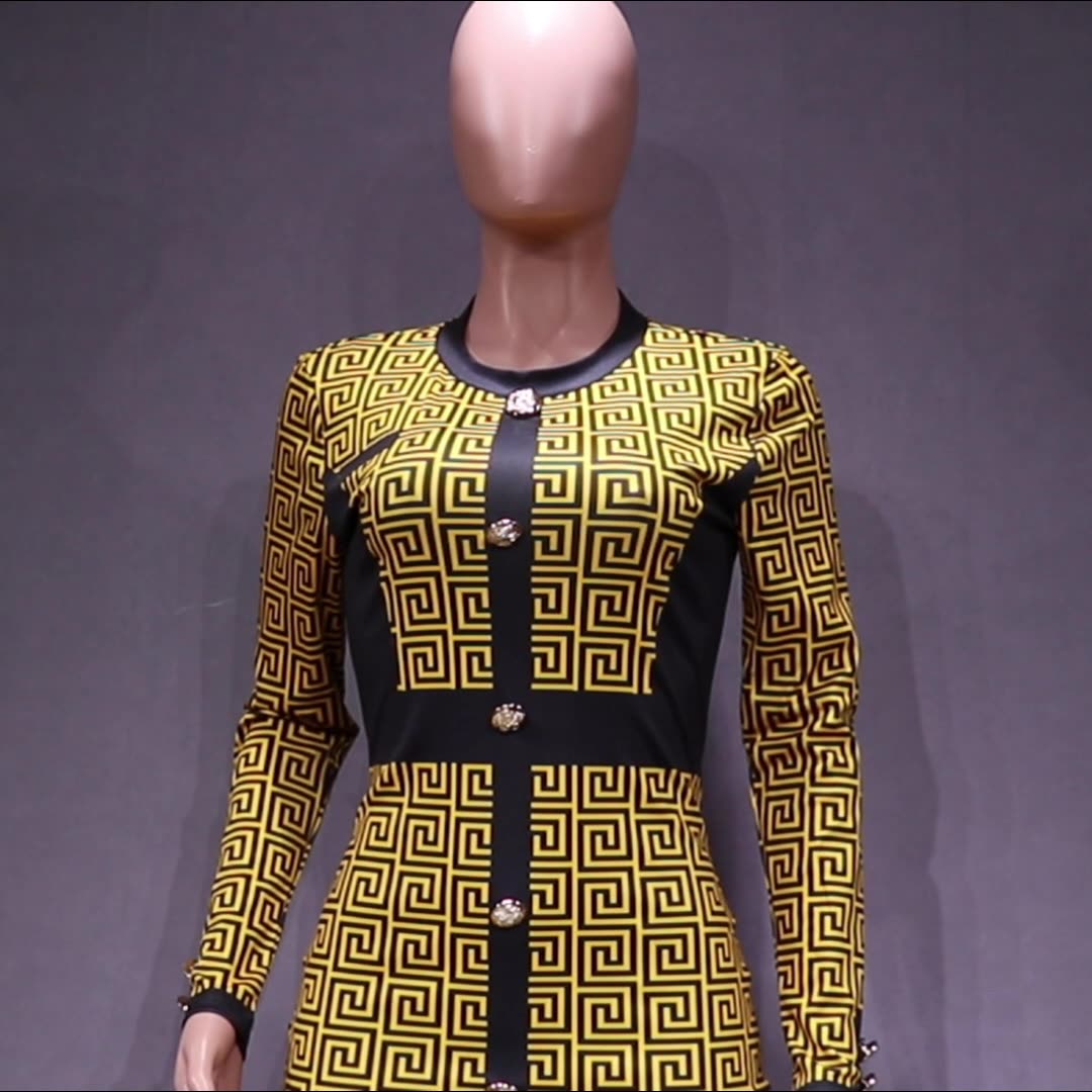 Women Chic Retro Print Long Lseeve Bodycon Dress 8