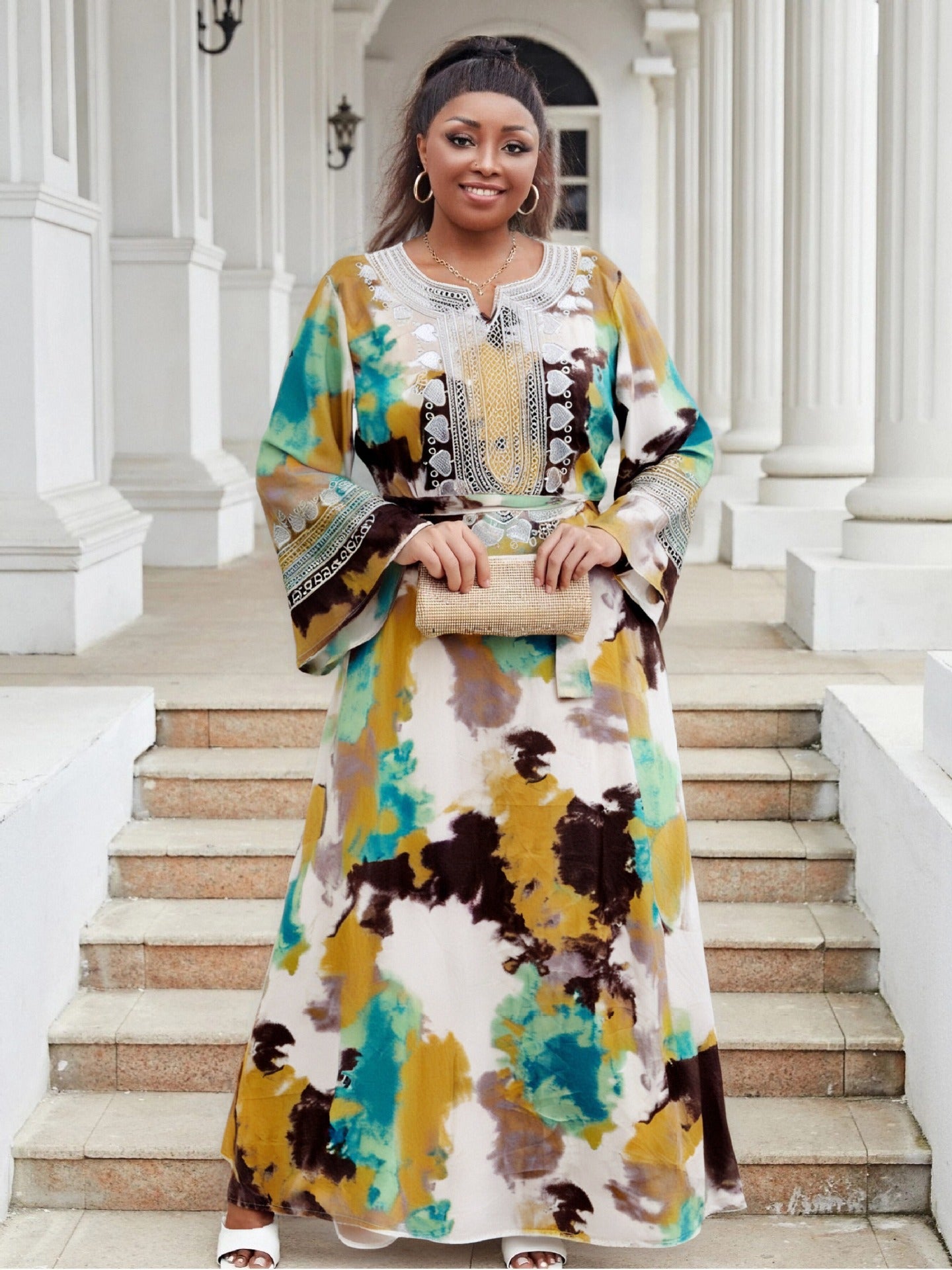 Plus Size women's clothing Chic elegant lace Patchwork loose Casual long dress 10