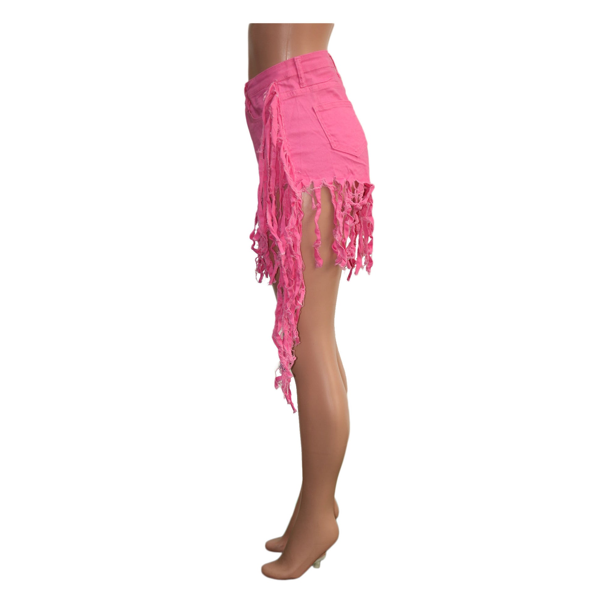 Women Ripped Tassel Denim Shorts 26