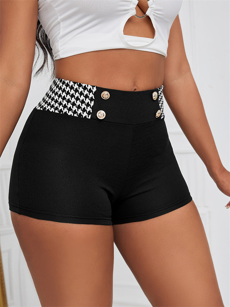 Women houndstooth stretchy knitting casual shorts 5