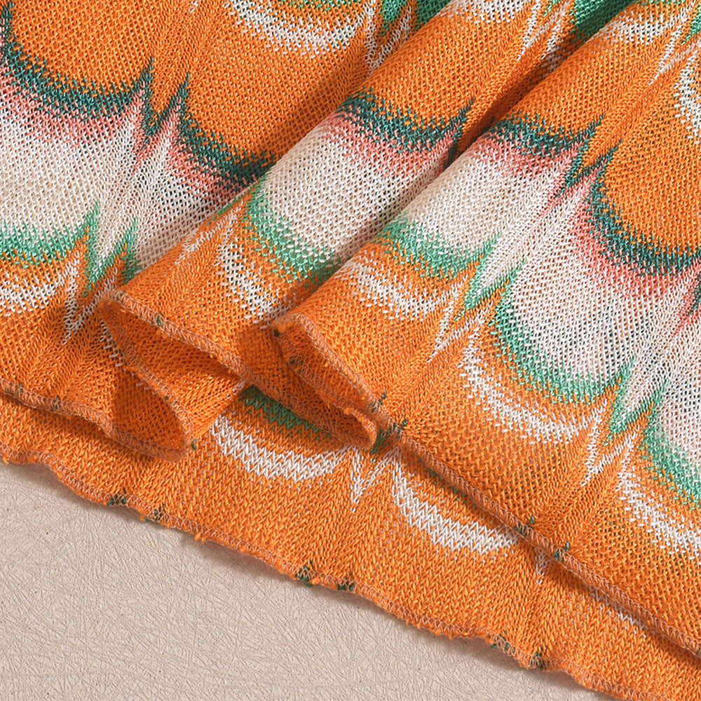 Women's Autumn Winter Sexy Crop Top Yarn-Dyed Multi-Color Skirt Set 15