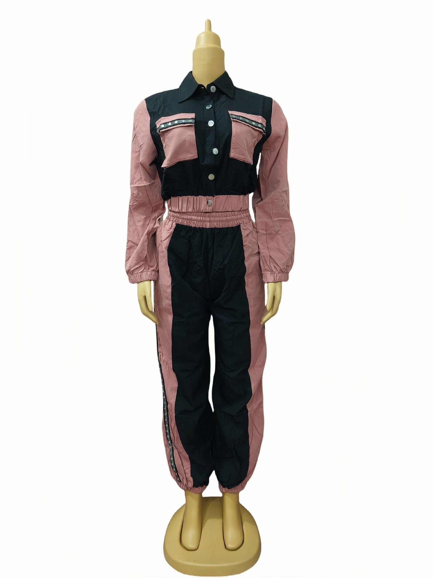 Women color matching Top and multi-pocket trousers Casual Two Piece Set 11