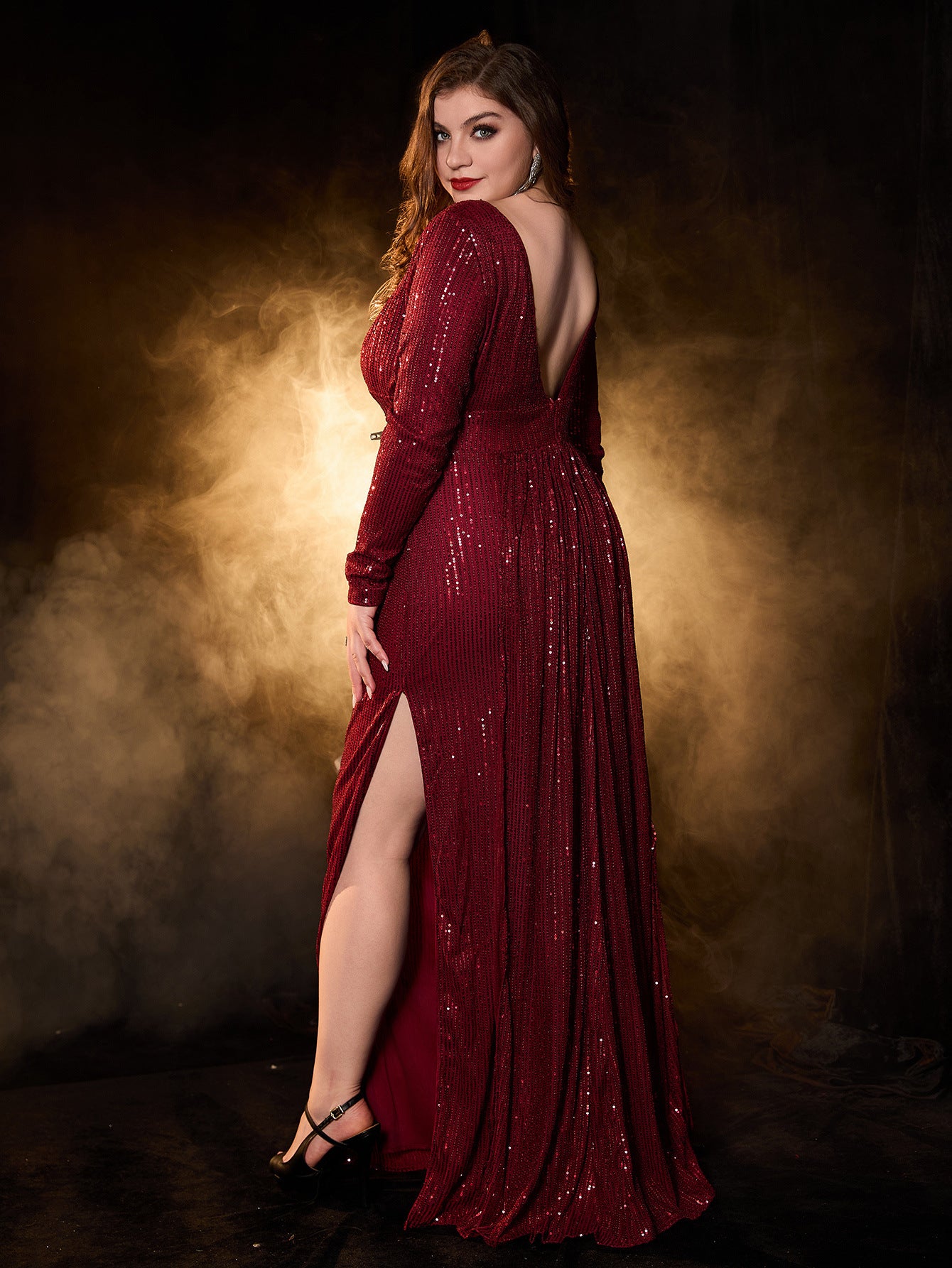 Plus Size Women's Round Neck Solid Color Long Dress 3