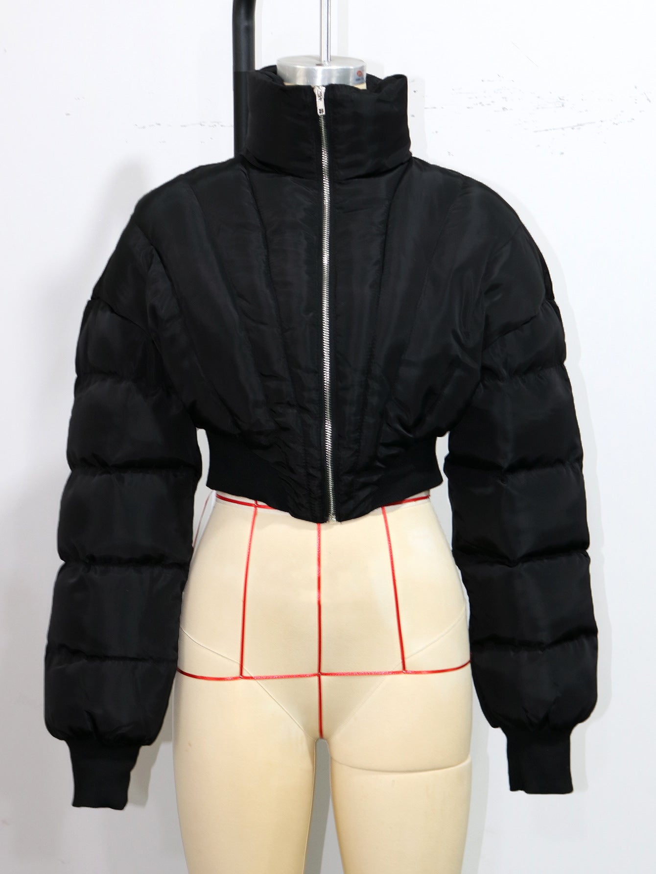 Women Black Crop Padding Jacket 7