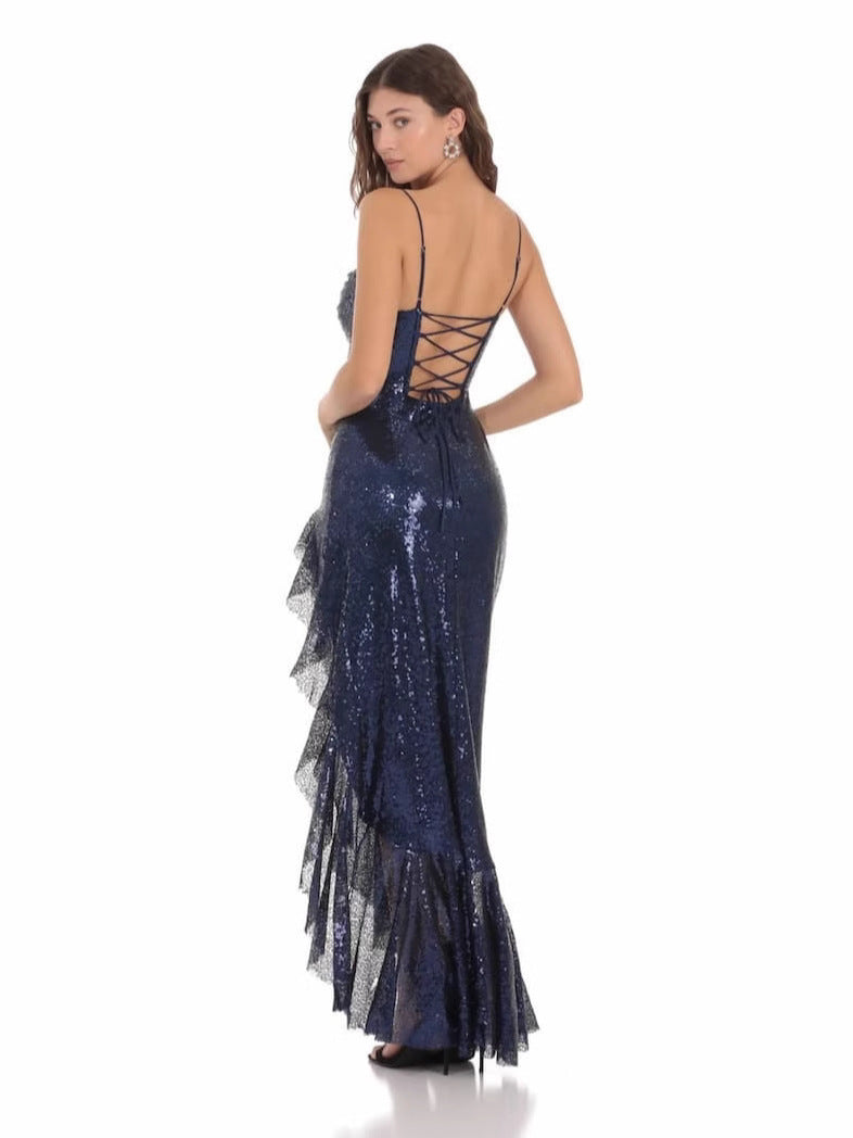 Women  Sequin Sleeveless Gown Slit Formal Party Sexy Prom Dress 4