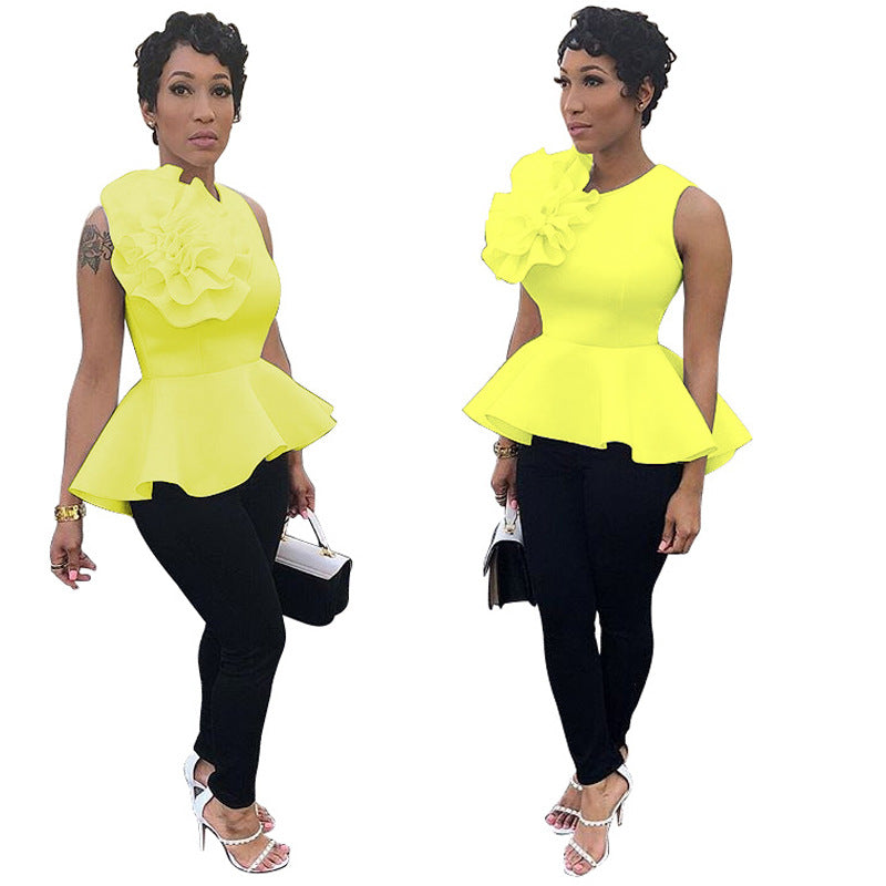 Women's Summer Ruffle Sleeveless Slim Waist Top 4