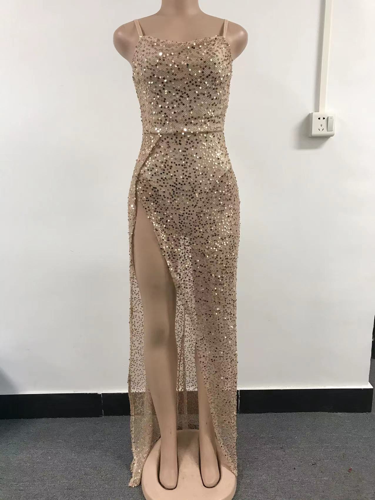 Women Elegant Sequins Straps Party Evening Dresss 13
