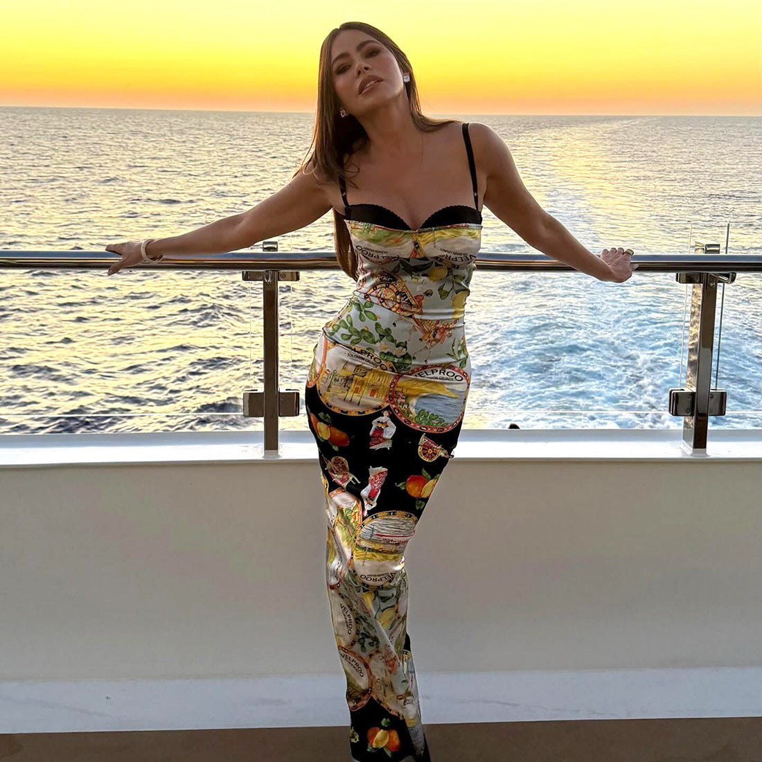 Women Fall Style Print Sleeveless Strap Dress 3