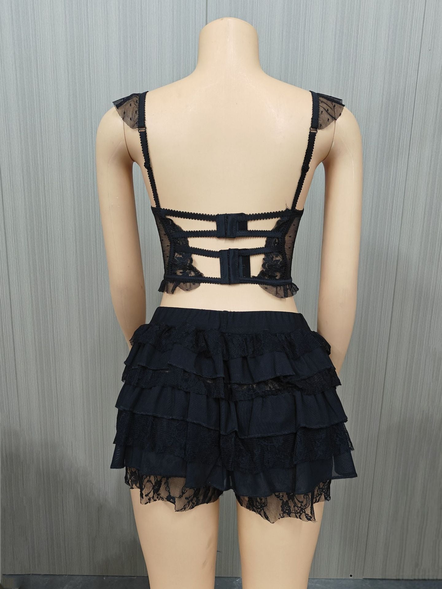 Plus Size Women Summer Sexy Lace Hollow Top and Skir Two-Piece Set 15