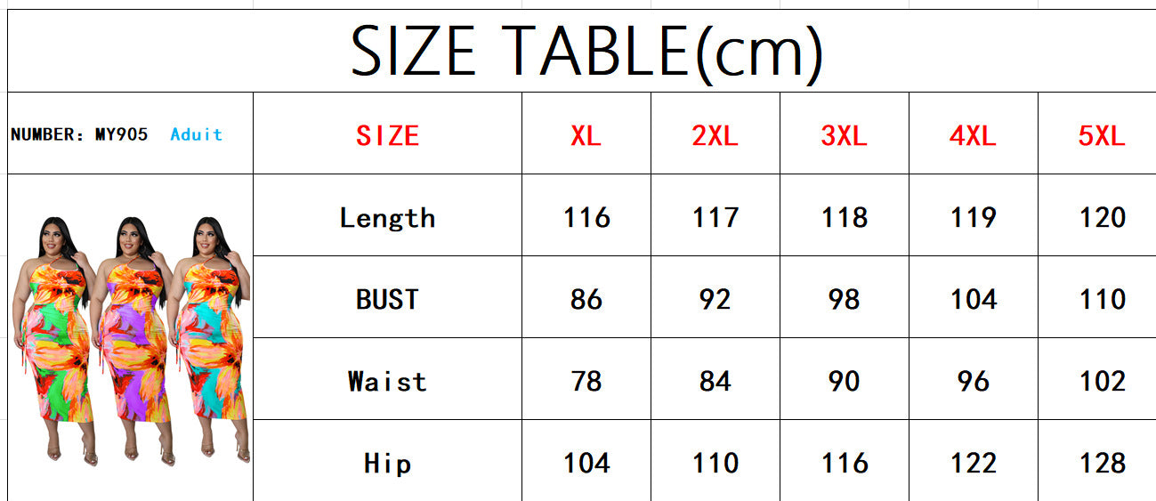 Plus Size Women's Summer Sexy Printed Strap Low Back Slim Dress 11