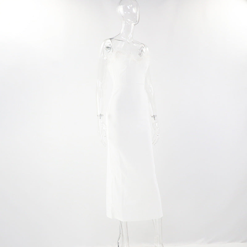 Spring Feather Deep V Sexy Tight Fitting Fashion Dress 22