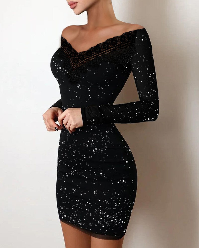 Women Shiny Off Shoulder Bodycon Dress 10
