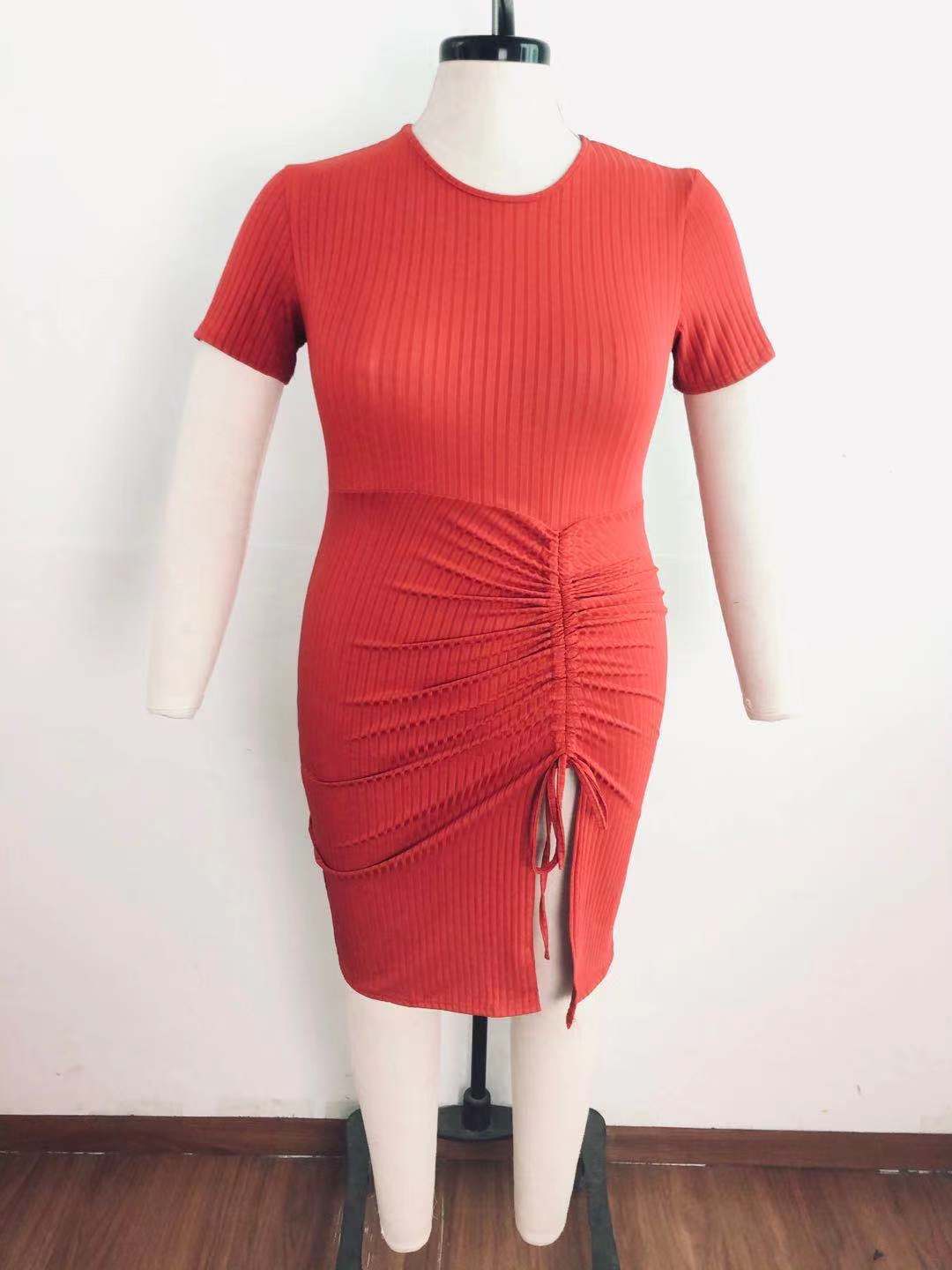 Plus Size Women Knitting Ribbed Open Lace Dress 4