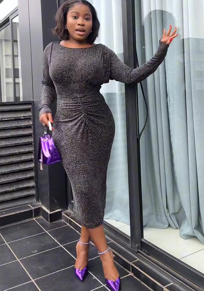 Women's Spring Sexy Solid Color Long Sleeve Slim Dress