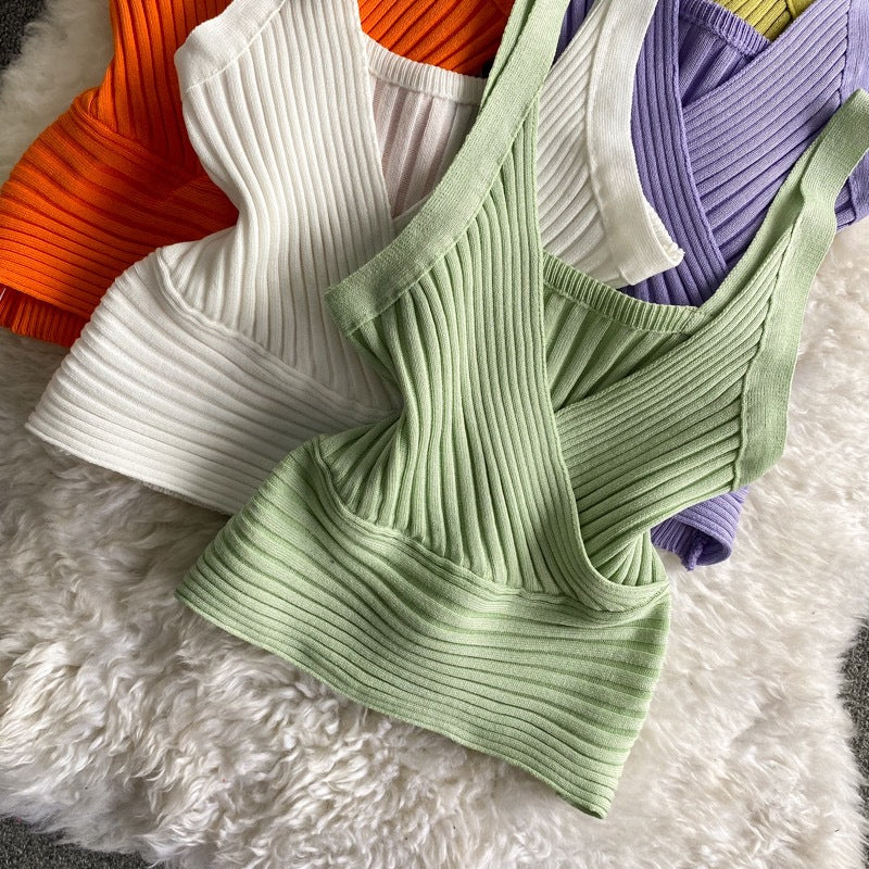 Women Vintage V-Neck Basics Solid Backless Top 19