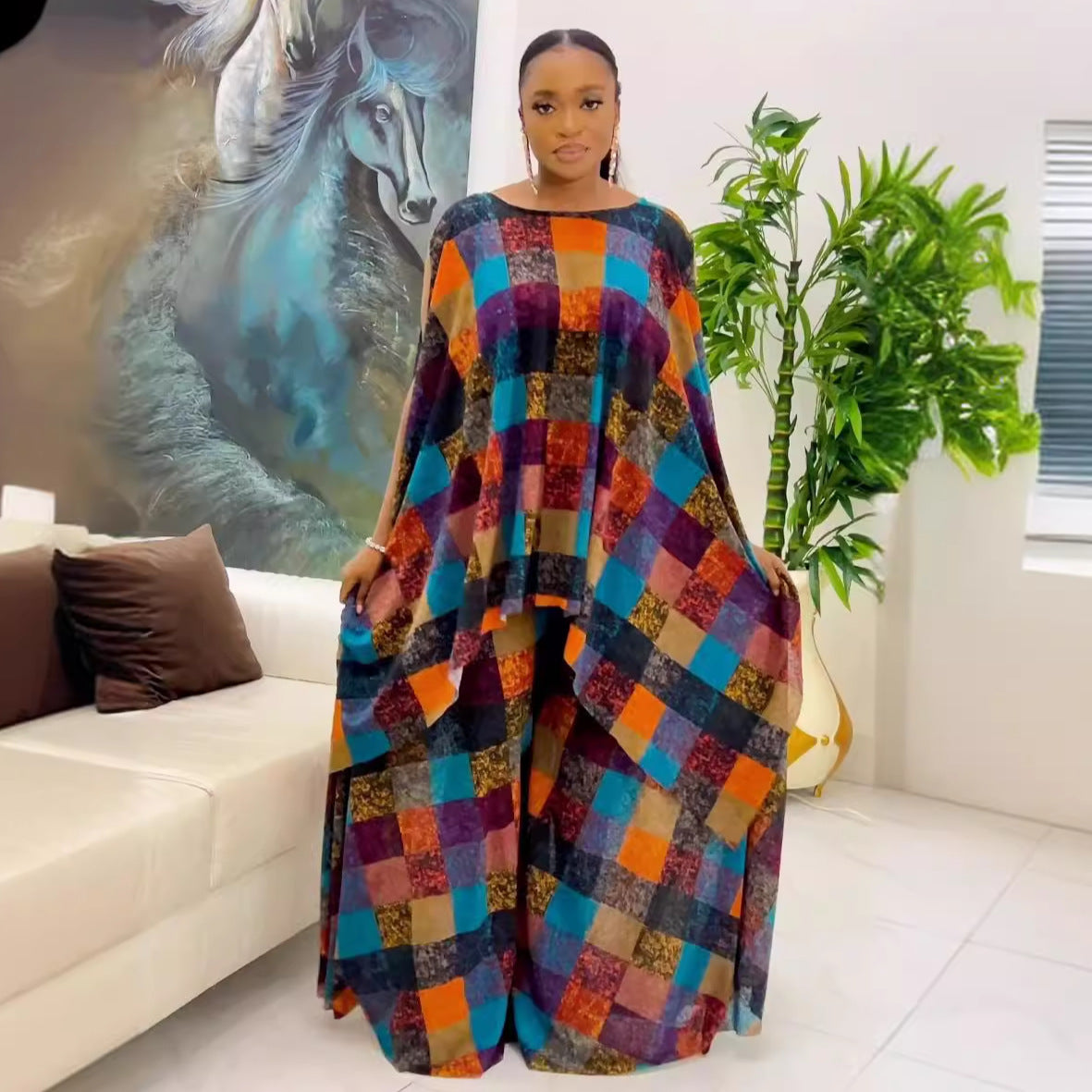 Sexy Printed Shawl Sleeveless Top Wide-Leg Loose Pants Two-Piece Set