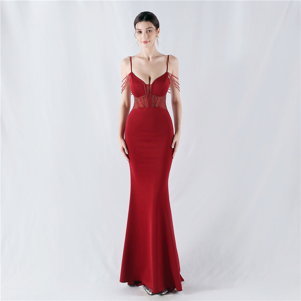 Sexy Fishbone Beaded Slim Waist Formal Party Evening Dress 6