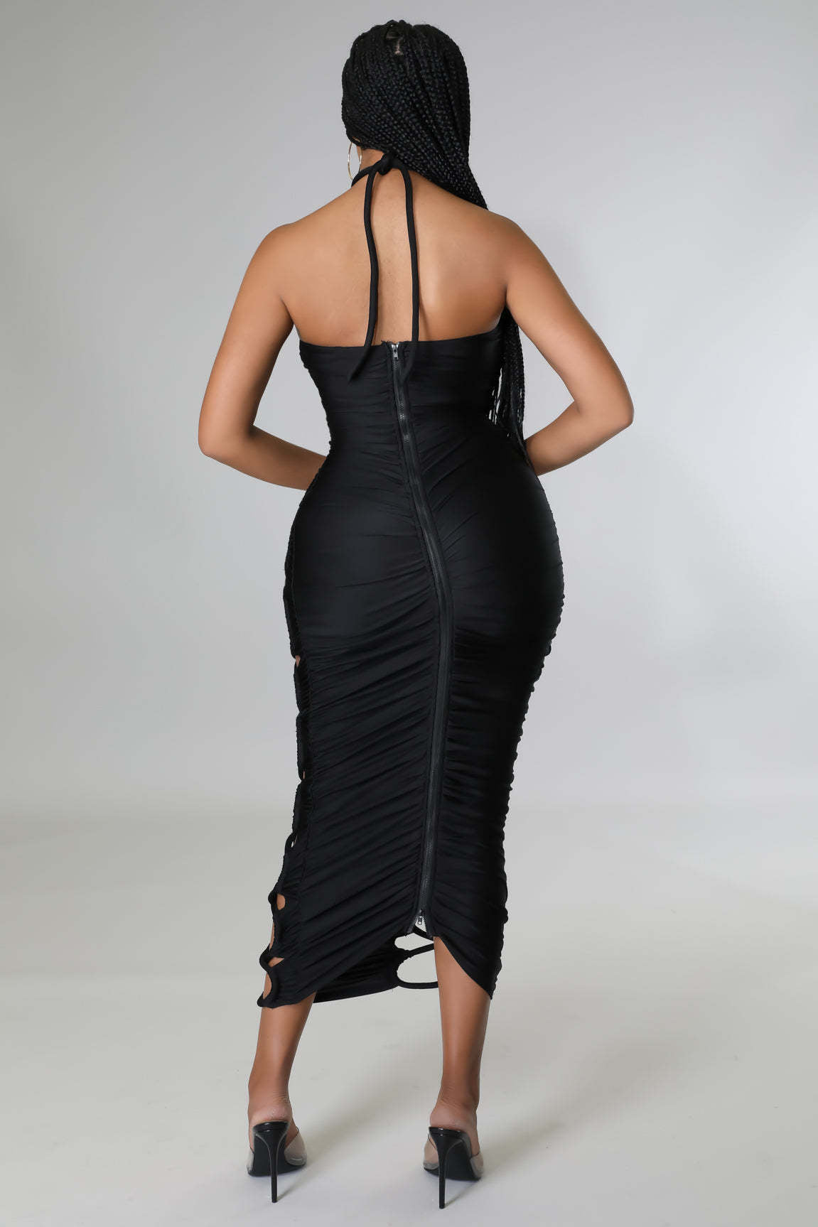 Women's Halter Lace-Up Ruched Long Dress 13