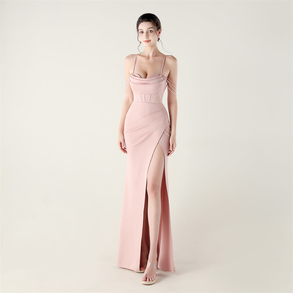 Fishbone Strap Slim Waist Fishtail Evening Dress Sexy Formal Party Gown 7