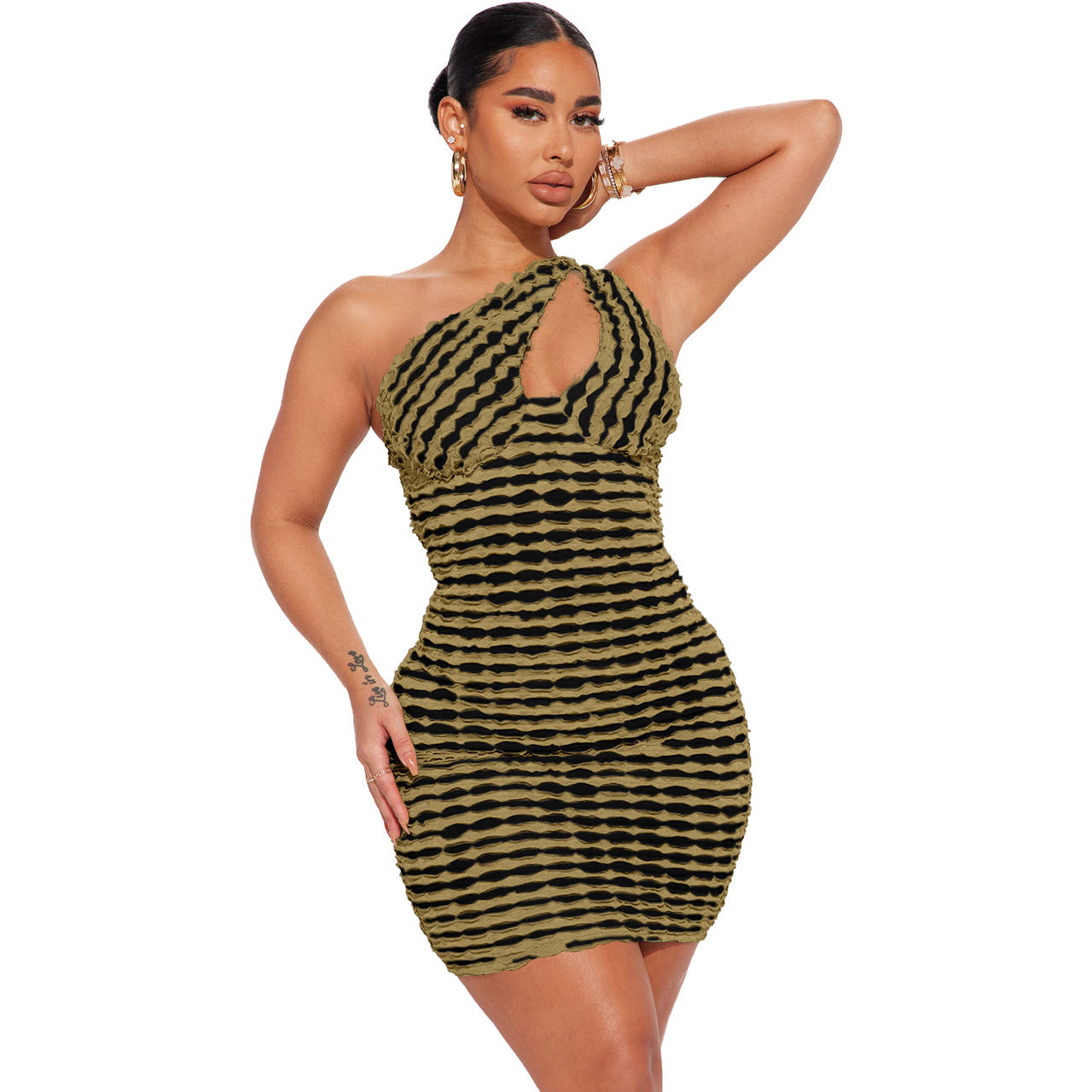 Ladies Sexy Fashion Slash Shoulder Cutout Dress 5