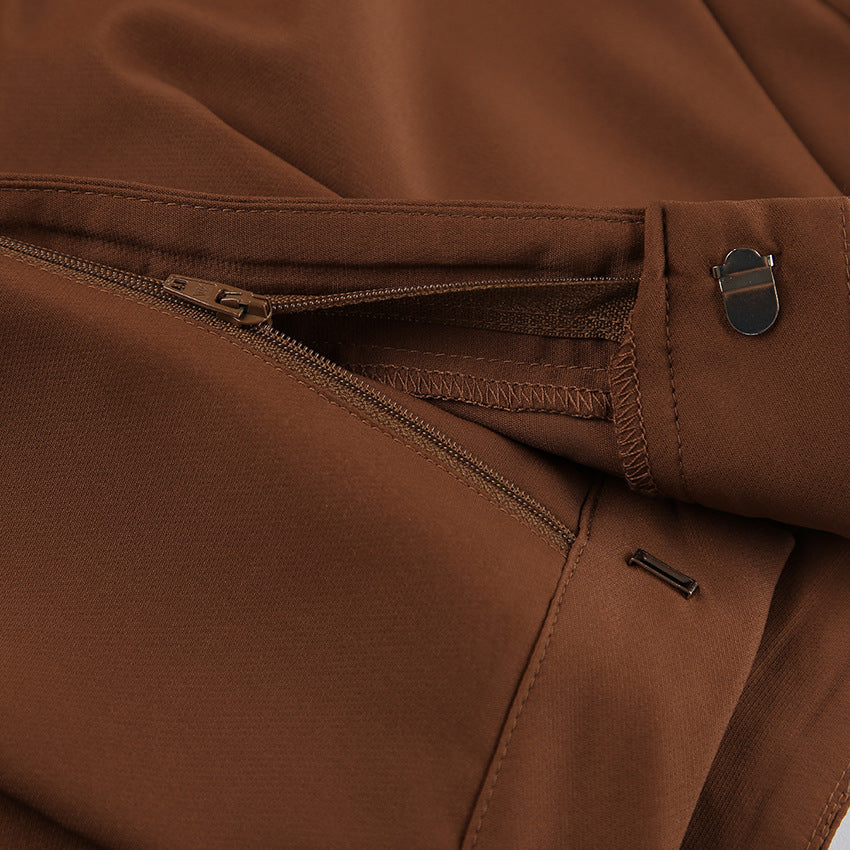 Women Brown Sleeveless Suspender V-Neck Slit Tank Top Long Pants Two-piece Set 14