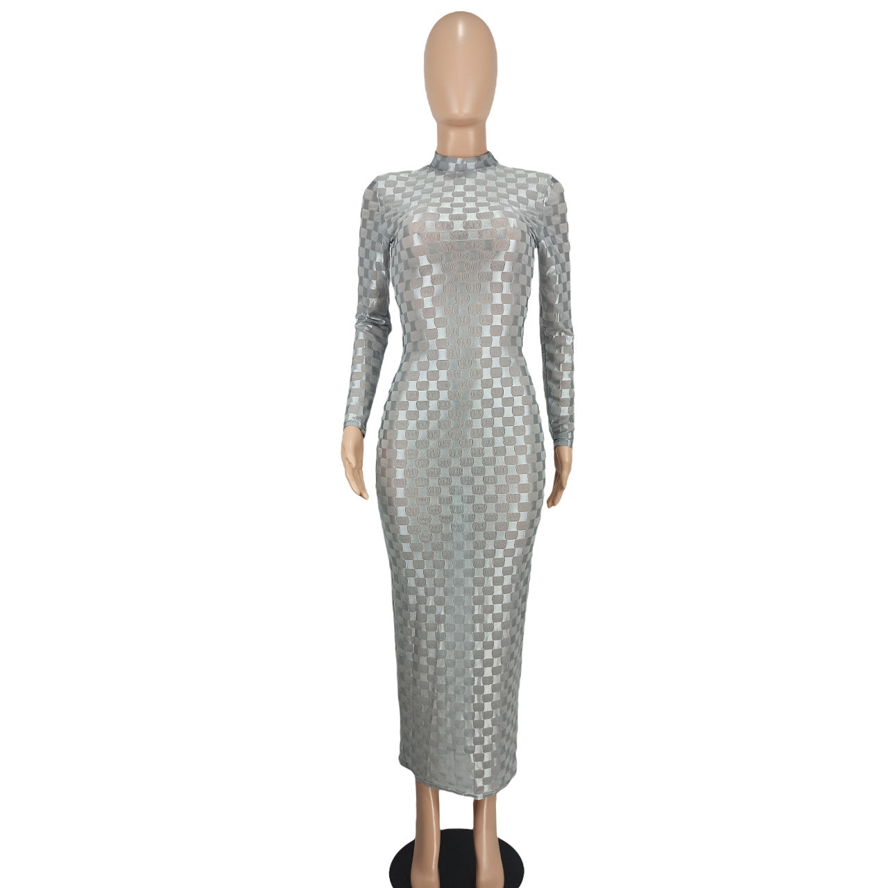 Women's Clothing Sexy Fashion Plaid Mesh Long Dress 12