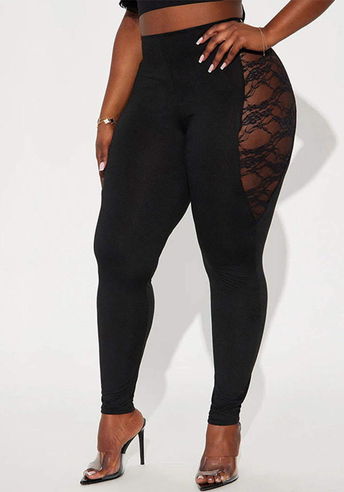 Women Sexy Lace Patchwork See-Through Pant