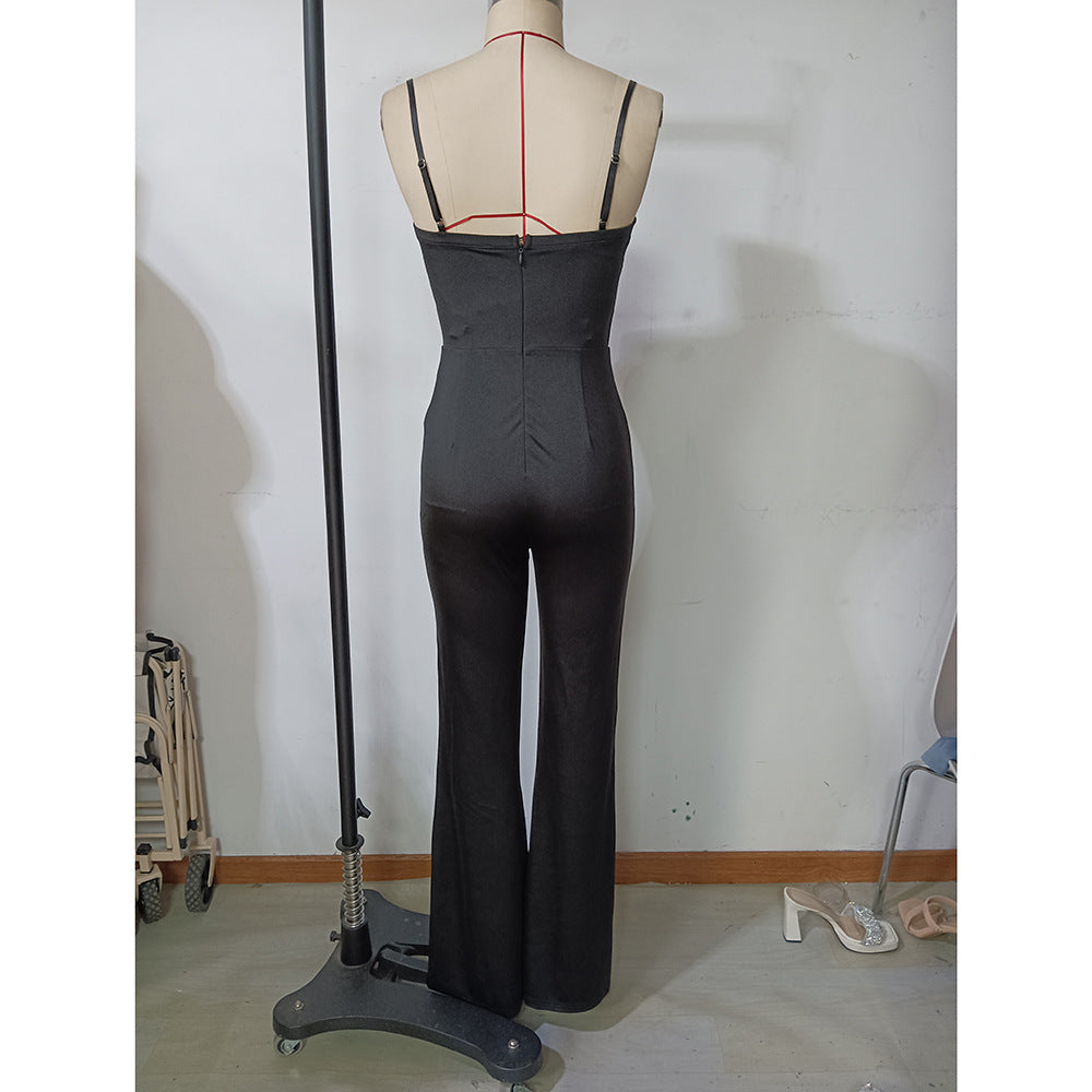 Women summer hollow diamond patchwork suspenders Jumpsuit 6