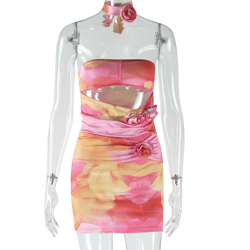 Women Sexy Flower Off Shoulder Hollow Strapless Bodycon Dress 8