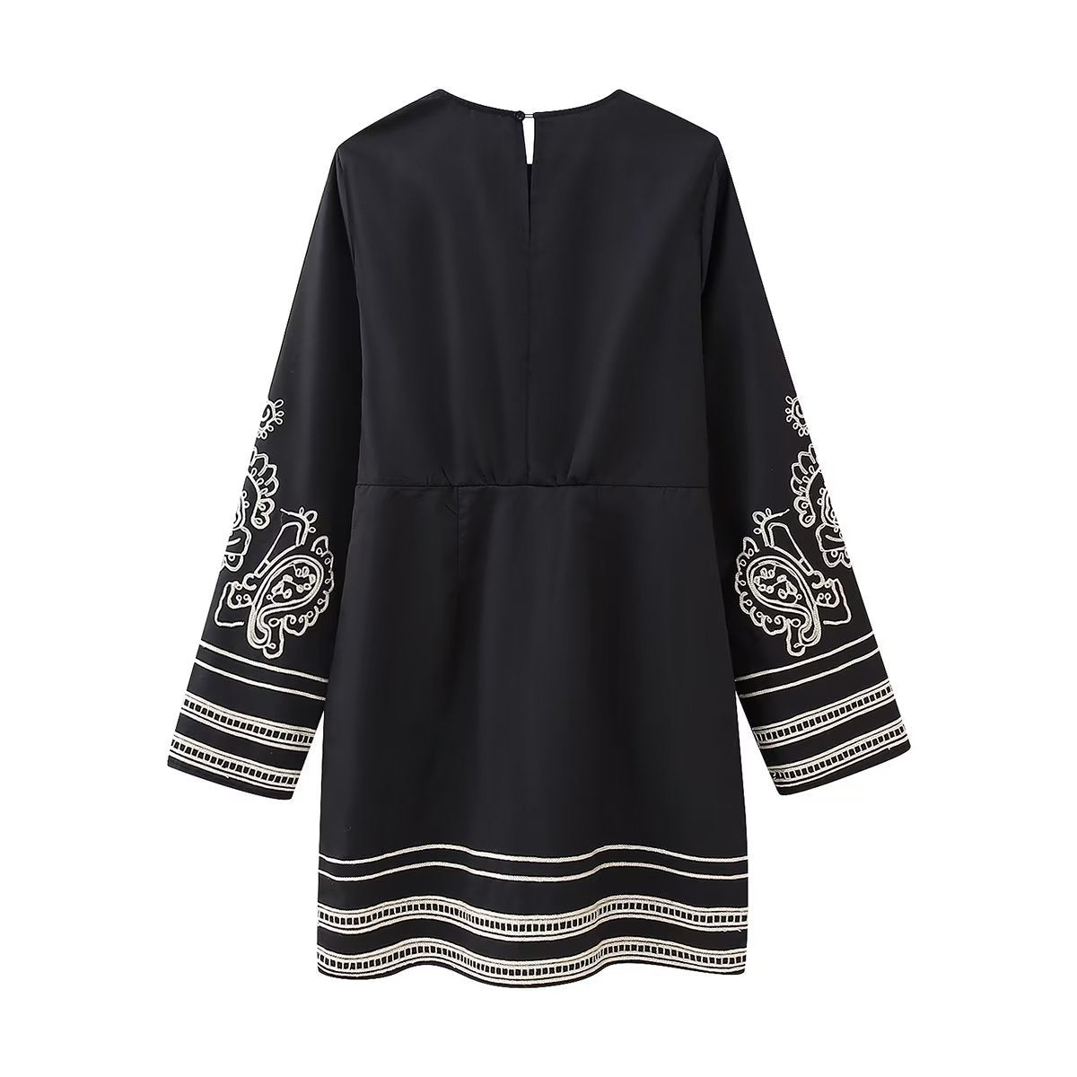 Autumn Women's Black Long Sleeve Embroidered Loose Dress 8
