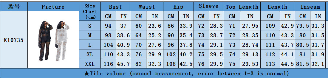 Summer Women Sexy Lace Pattern Turndown Collar See-Through Top and Pant Two-piece Set 11