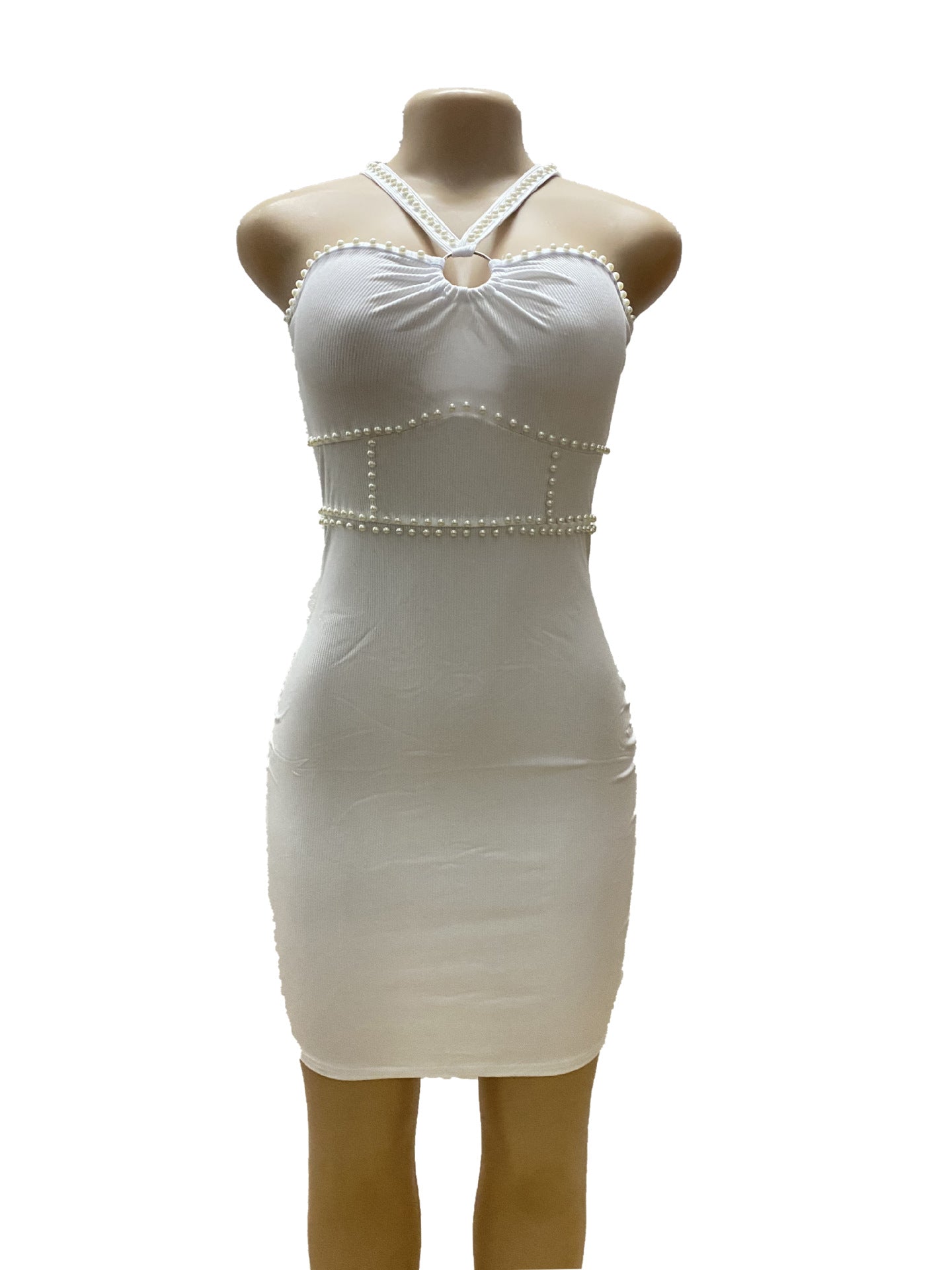 Women Beaded Sexy French Halter Neck Dress 12