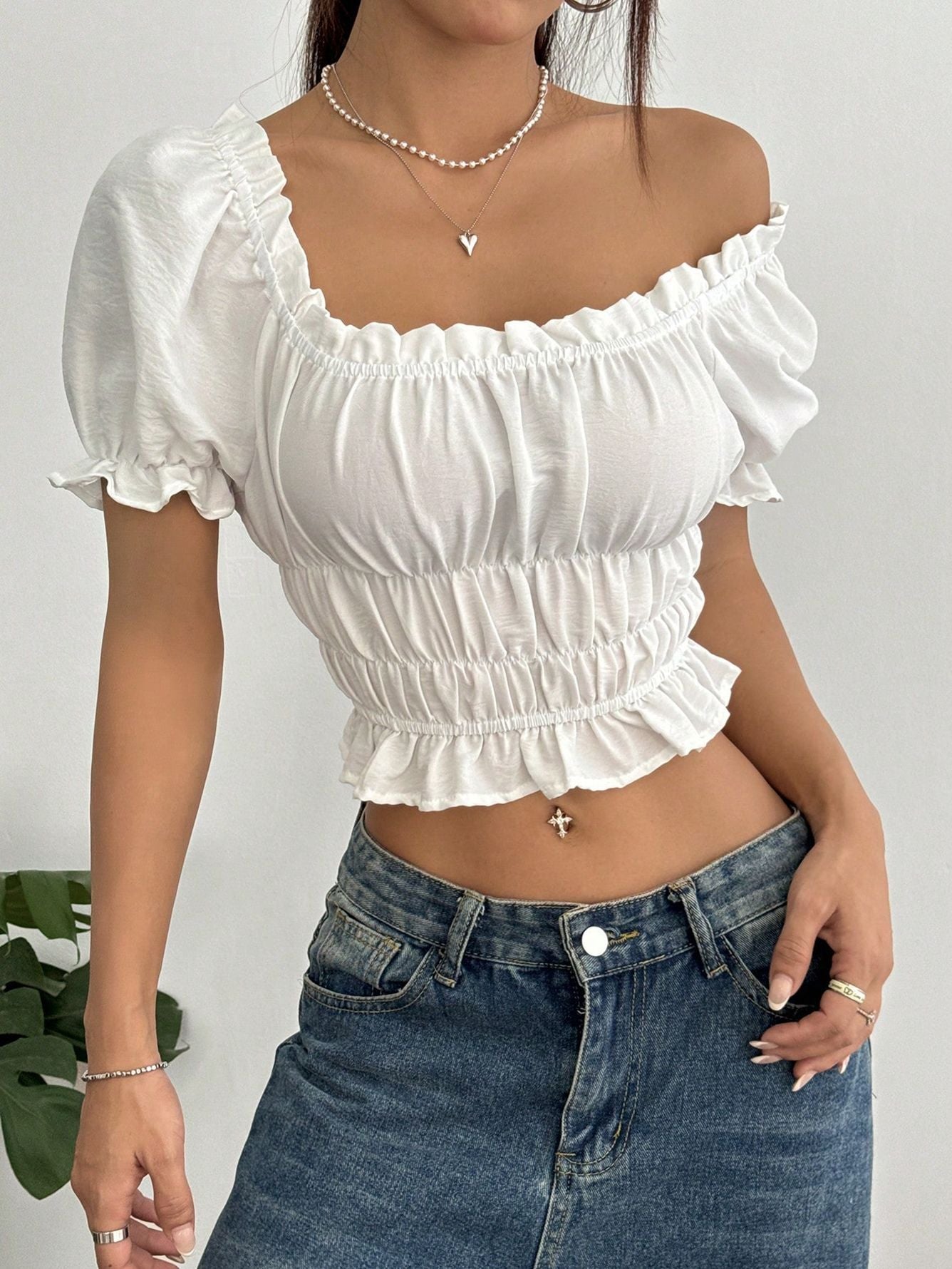 Women's Ruffled Slim Waist cropped inspired design Lace Top 3