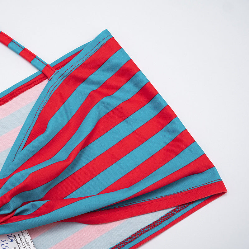 Women Contrast Striped Halter Neck Top and Capri Pants Two-Piece 27