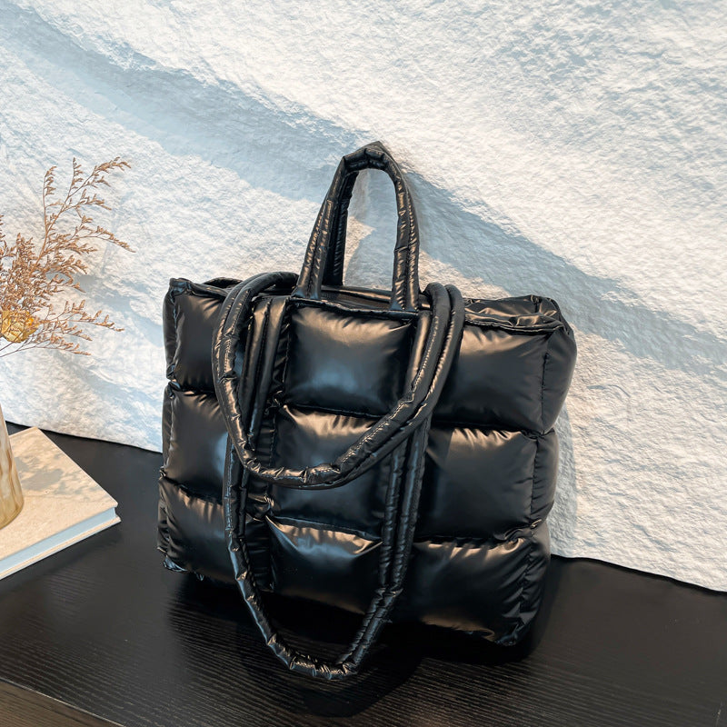 Cotton Down Bag Women's Checkered Shoulder Fashionable Handbag 14