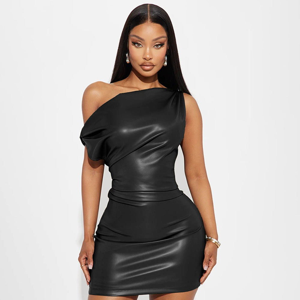 Women's Sexy Nightclub Trend Slash Shoulder Mini Bodycon Dress