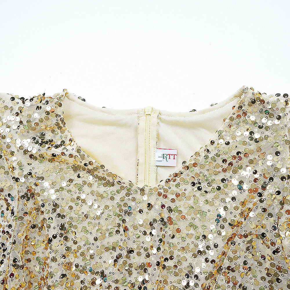 Sequin V-Neck Fashion Plus Size Dubai Elegant Long Gown 20