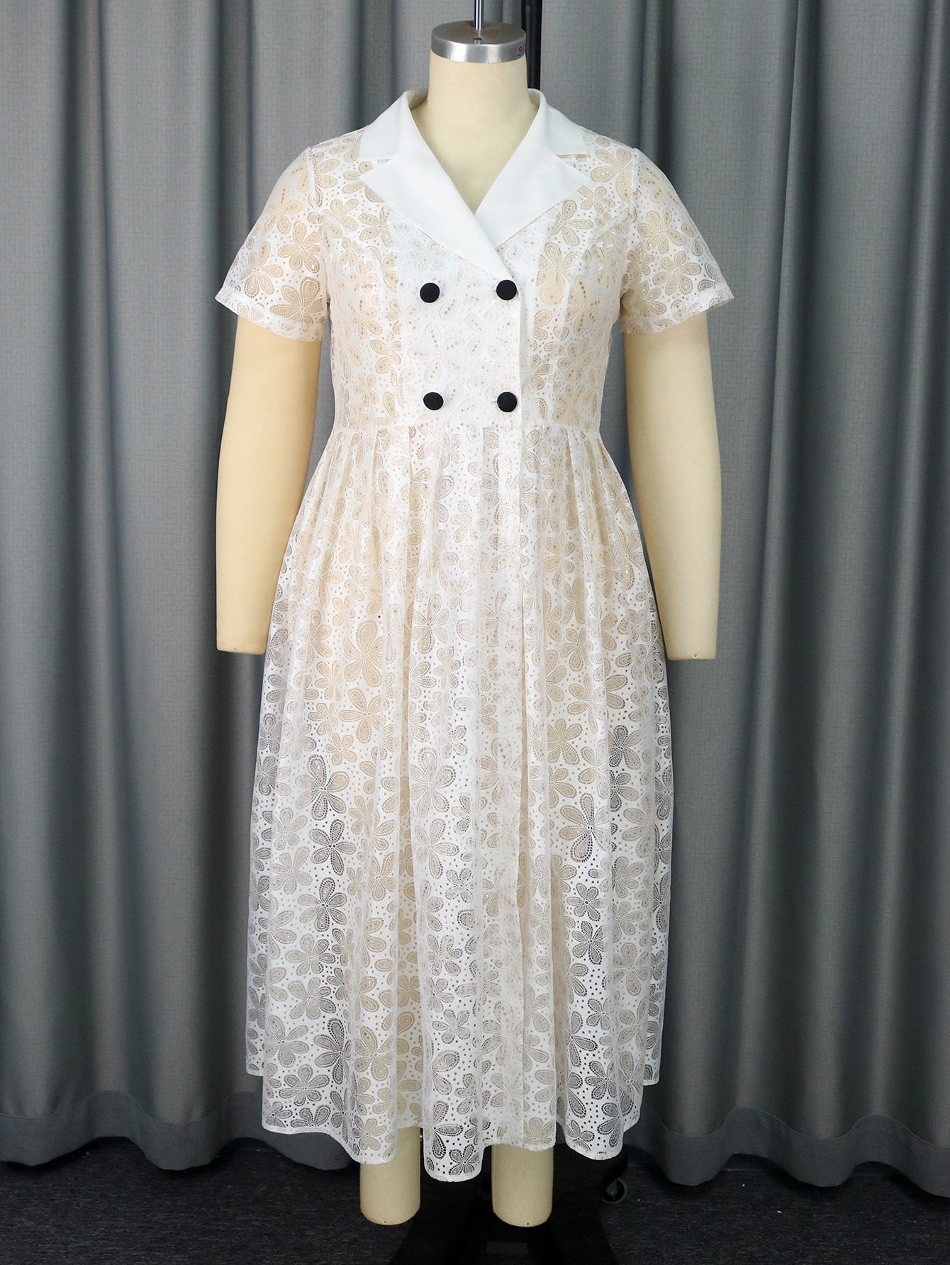 Sexy Lace Blouse Chic Turndown Collar Mesh Dress 8