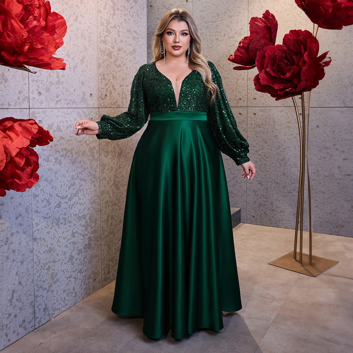 Plus Size Women's V-Neck Elegant Long Dress Christmas Party Evening Gown 8