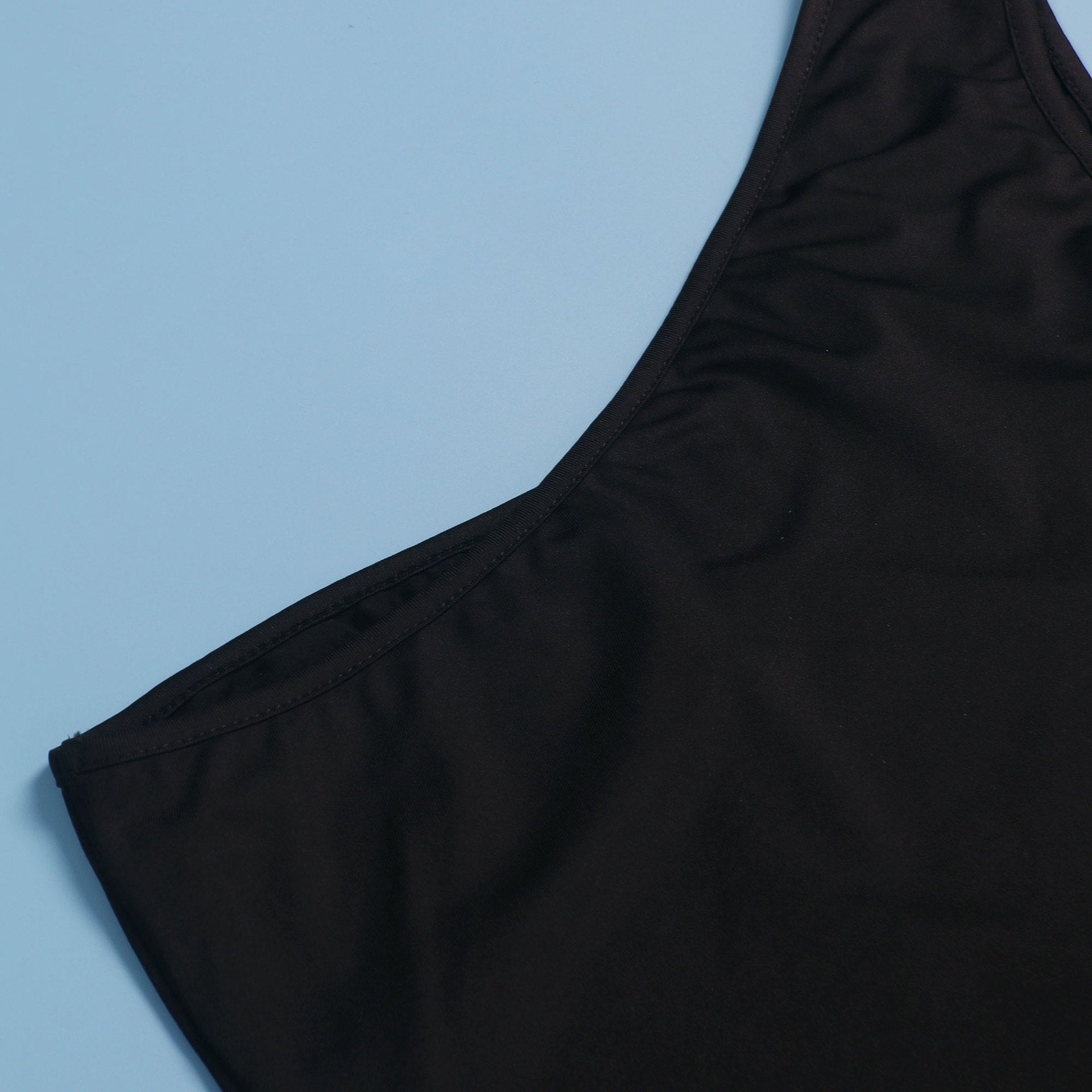 Women Sexy Beaded Patchwork See-Through One-Shoulder Sleeveless Elastic Bodycon Dress 19