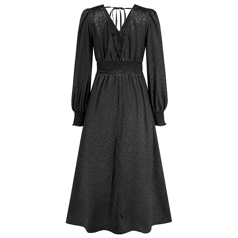 Plus Size Women V Neck Long Sleeve Leopard Print Dress 27