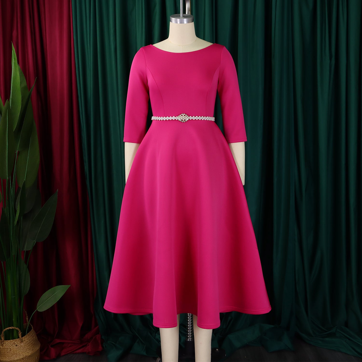 Autumn Winter Solid Color Elegant A-Line Chic Evening Dress 15