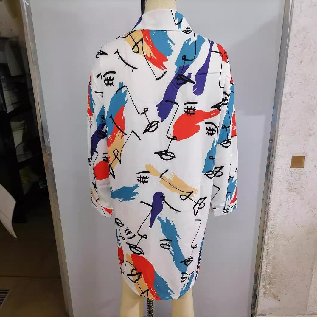 Fashionable printed long sleeve tops loose casual women's shirts 4