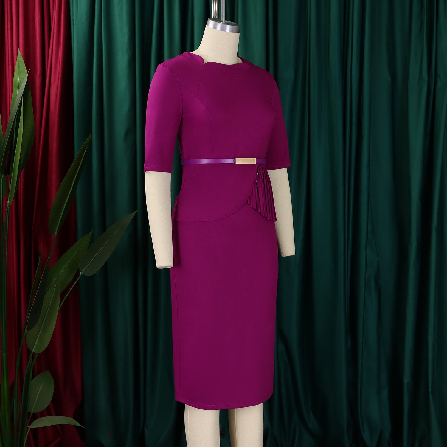 Women's Summer Fashionable Solid Color African Bodycon Dress 17