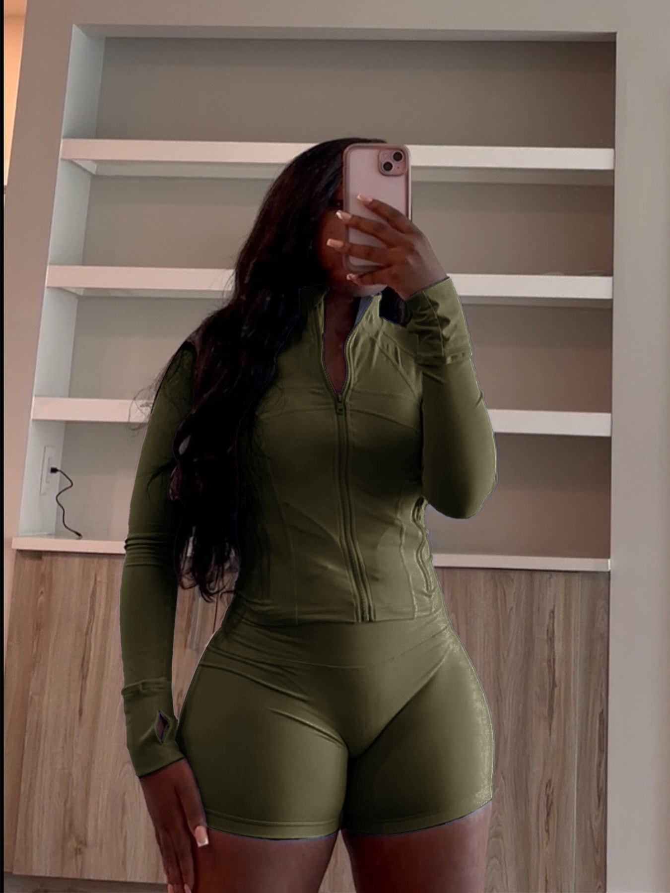 Spring Sports Casual Tight Fitting Long Sleeve Two-Piece Shorts Set 6